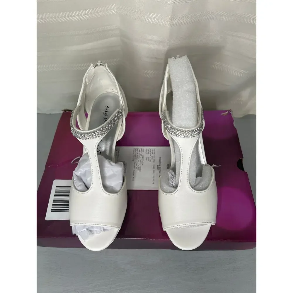 Easy Street Flash T-Strap Dress Sandals White Womens Size 5.5M